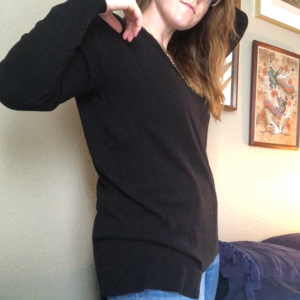 Vince Camuto Asymmetrical Hem V Neck Sweater